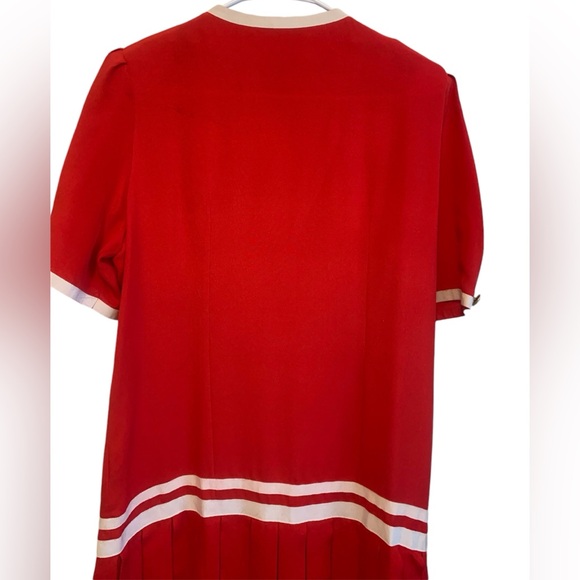 Neiman Marcus designer Adolfo New York vintage red pleated drop waist buttons - Picture 5 of 14